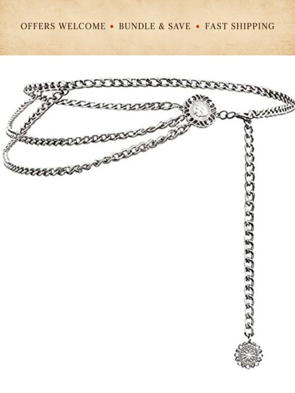 Multilayer Metal Waist Chain Dress Belt with Coin Pendant Adjustable